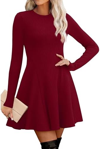 Petite Dresses for Women Long Sleeve Dress Winter Sweater Dress in Burgundy