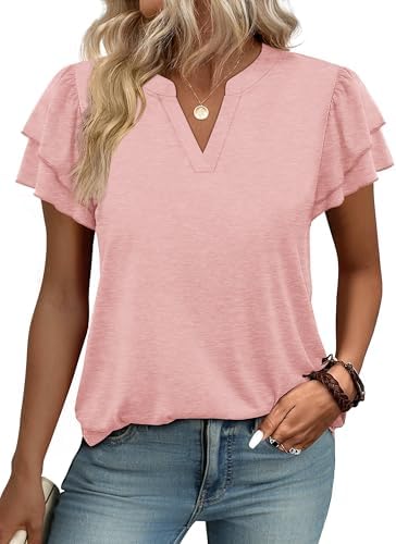 Pink Blouses for Women Blouses Dressy Casual Short Sleeve in Pink