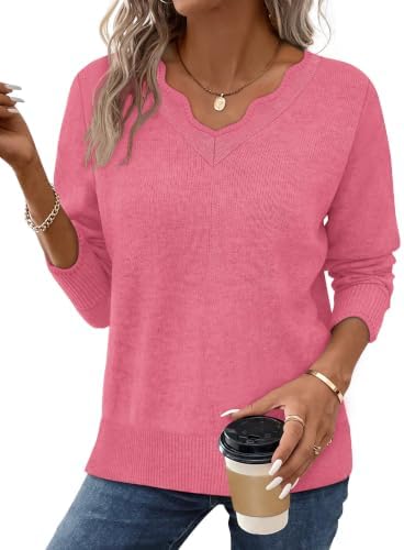 Pink Sweater Lightweight Fall Sweaters for Women Long Sleeve in Pink