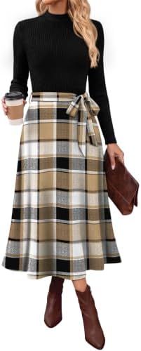 Plaid Dress Fall Dresses Fall Fashion 2026 Long Sleeve Sweater in Khaki Plaid