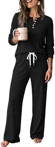 Plus Size Clothes for Women Fall 2 Piece Knit Pajamas Set Black