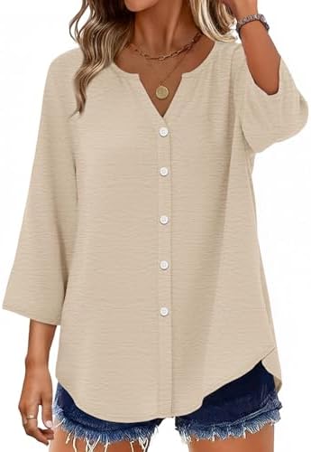 Plus Size Clothes for Women Linen Shirts Summer Tops 2026 in A-khaki