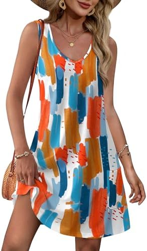 Plus Size Dresses for Women 2026 Loose V Neck Sleeveless Dress in A Floral 02