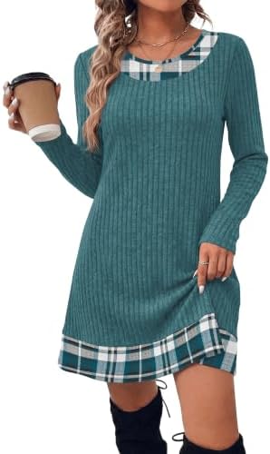Plus Size Dresses for Women Fall Dress Winter Fashion Teal in Teal Plaid