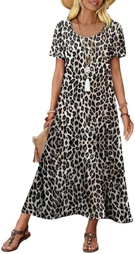 Plus Size Dresses Sundresses for Women Short Sleeve Summer in Pattern Leopard