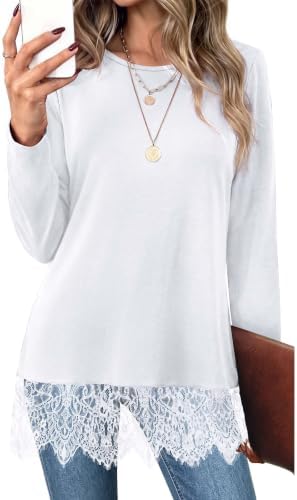 Plus Size Lace Tops Dressy Casual Teacher Outfits White Shirts in D-white