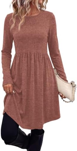 Plus Size Long Sleeve Dress Fall Clothes for Women 2026 Tunic in Caramel