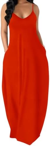 Plus Size Maxi Dresses Womens V Neck Long Dress Spaghetti Strap