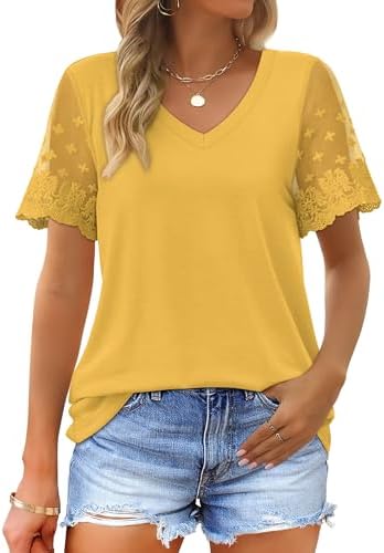 Plus Size Shirts for Women Summer V Neck Tunic Tops to Hide