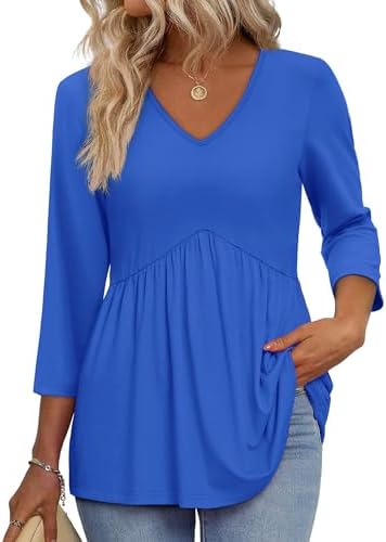 Plus Size Spring Clothes for Women 3/4 Length Sleeve Womens in L-blue