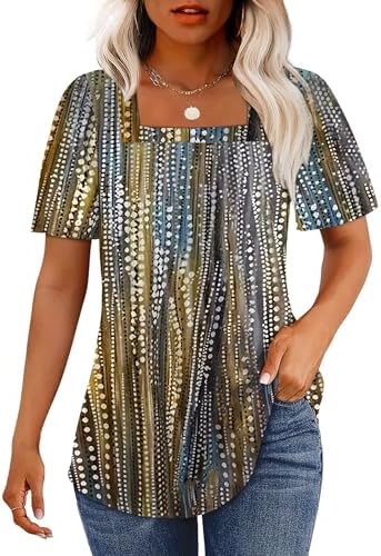 Plus Size Spring Clothes for Women Boho Tops Fashion Clothing in Blue Yellow Dot