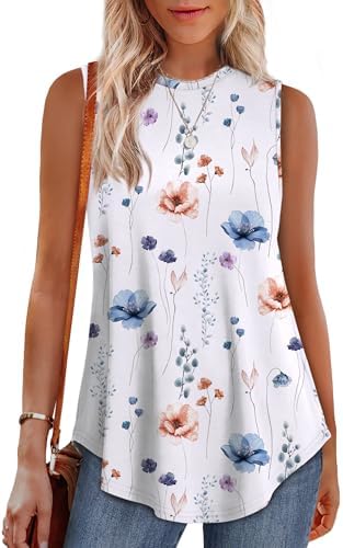 Plus Size Spring Clothes for Women Sleeveless Business Casual in Q-white Blue Floral