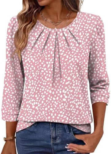 Plus Size Spring Tops for Women 2026 Polka Dot Top 3/4 Sleeve