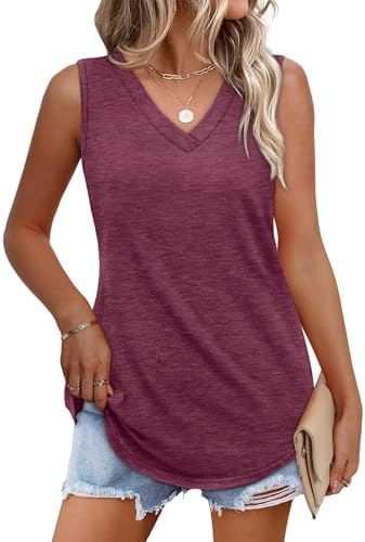 Plus Size Tops for Women 2025 Womens Tank Tops Loose Fit Trendy in Burgundy