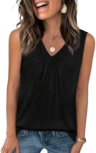Plus Size Tops for Women Black Tank Top Woman Summer V Neck in Black