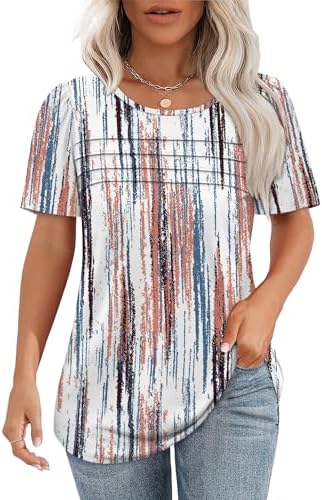 Plus Size Tops for Women Short Sleeve Blouses Dressy Casual Tie in 4-tie-dye Multi