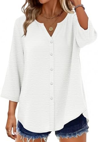 Plus Size Tops for Women Summer Clothes 3/4 Length Sleeve in A-white