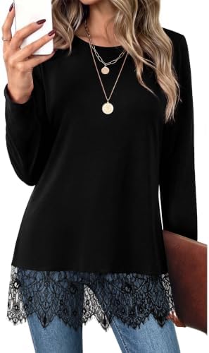 Plus Size Tunic Tops for Women Black Lace Top Fall Clothes 3XL in A-black