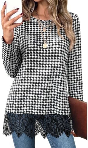 Plus Size Tunic Tops Trendy Winter Clothes Black Houndstooth 3XL in I-black Houndstooth