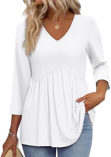 Plus Size Women Blouses 3/4 Length Sleeve Womens Tops 2025 in B-white