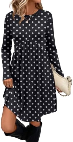 Polka Dot Dress Elegant Dresses for Women Long Sleeve Dress in Black Polka Dots