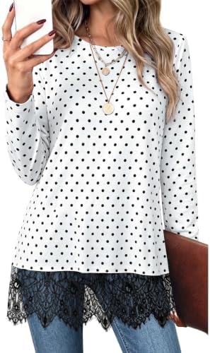 Polka Dot Top Fall Tops T Shirts for Women Dressy Tunic Dress S in H-polka Dot