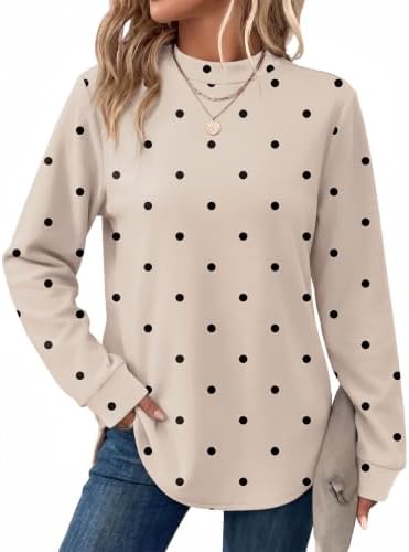 Polka Dot Top Mock Neck Sweatshirt for Women Long Sleeve Tunic in Polka Dot