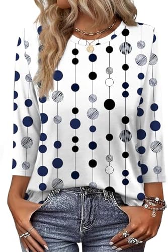 Polka Dot Top Spring Tops For Women 2026 3/4 Length Sleeve in C-polka Dot