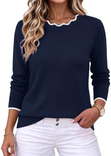 Pullover Sweaters for Women Cozy Fall Sweaters Tunic Knit Tops in Navy Blue