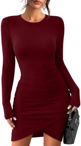 Red Dresses for Women Christmas Winter Long Sleeve Bodycon Mini in Red Wine