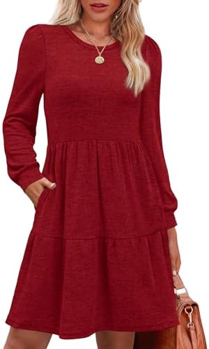 Red Dresses for Women Long Sleeve Fall Christmas Sweater Dress in Red