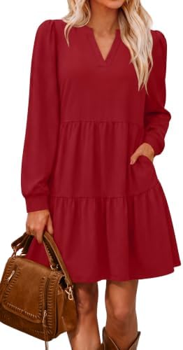 Red Dresses for Women Long Sleeve Tiered Christmas Dress with in Red