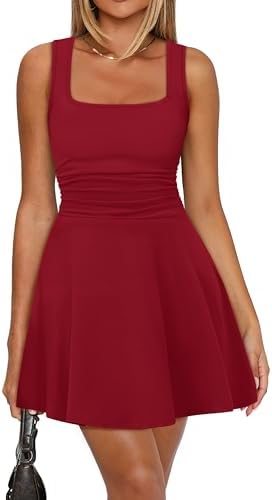Red Dresses for Women Square Neck Spring Valentines Dresses for
