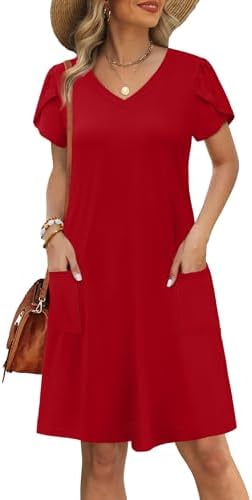 Red Dresses for Women Summer Spring Tshirt Dress Sundresses in Plain Red