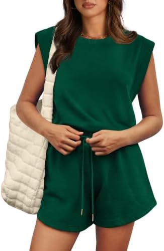 Rompers for Women Dressy Casual Summer Clothes Cap Sleeves in Moss Green