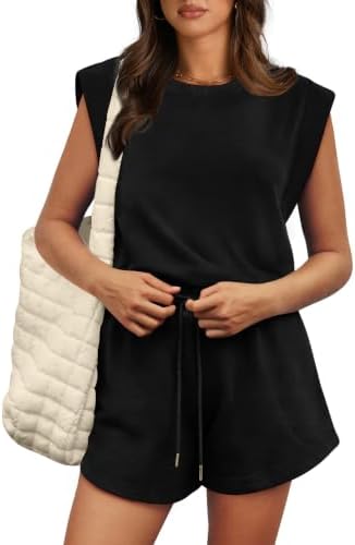 Rompers for Women Summer Cap Sleeve Beach Vacation Clothes in 0-black