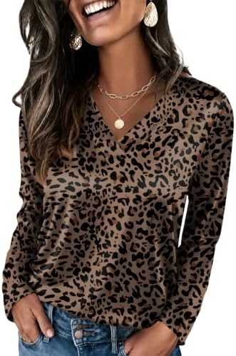 Satin Blouses for Women Leopard Long Sleeve Silk Shirts Print 3