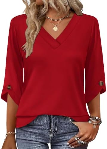 Shirts for Women Blouses 3/4 Length Sleeve Womens Tops Trendy in Red