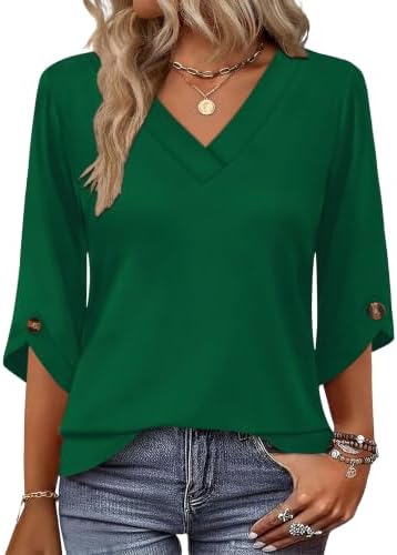 Shirts for Women Blouses 3/4 Length Sleeve Womens Tops Trendy in Green