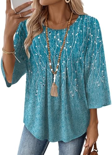 Shirts for Women Spring Tops Trendy 3/4 Length Sleeve Vacation