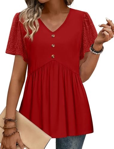 Short Sleeve Shirts for Women Summer Outfits 2026 Valentines in D-red
