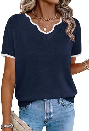 Short Sleeve Sweater for Women V Neck Sweaters for Women Short