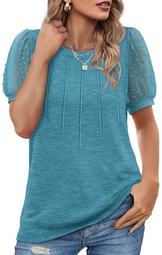Short Sleeve Tops for Women Beach Vacation Clothes Crewneck in G-turquoise