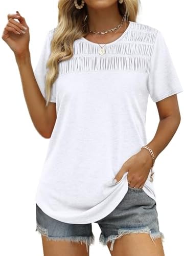 Short Sleeve Tops for Women Trendy Crew Neck T Shirts Oversized in B-white
