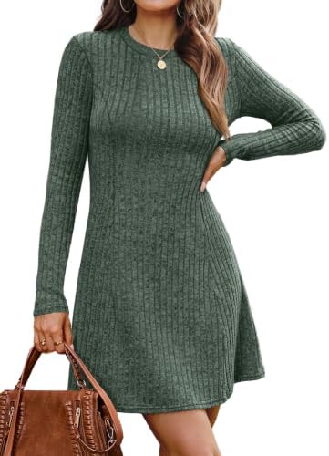 Sliming Dress Sweater Dresses for Women 2026 Long Sleeve Dress in Green