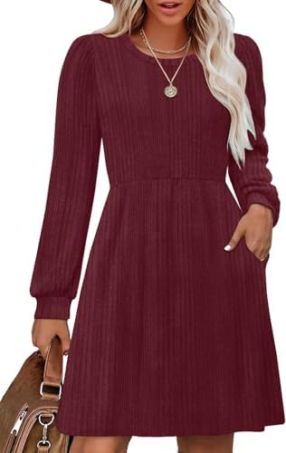 Soft Sweater Dress Casual Crew Neck Dresses for Women Winter