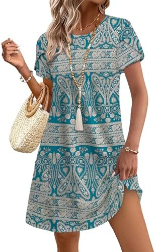 Spring Dress Summer Dress Casual Dress Tulip Petal Short Sleeve in Green Paisley
