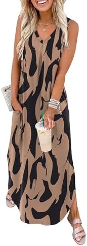 Spring Maxi Dresses for Women 2026 Beach Vacation Loose V Neck in Floral 09