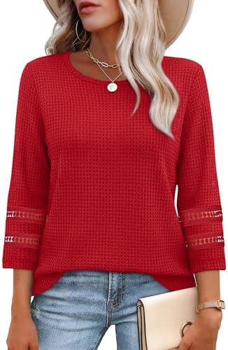 Spring Tops for Women 2026 3/4 Length Sleeves Dressy Casual in Red