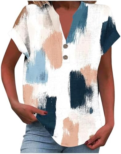 Spring Tops for Women 2026 Short Sleeve V Neck Henley Shirts